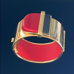 Vintage Modernist Statement Cuff Bracelet Red Black Gold Geometric Bold